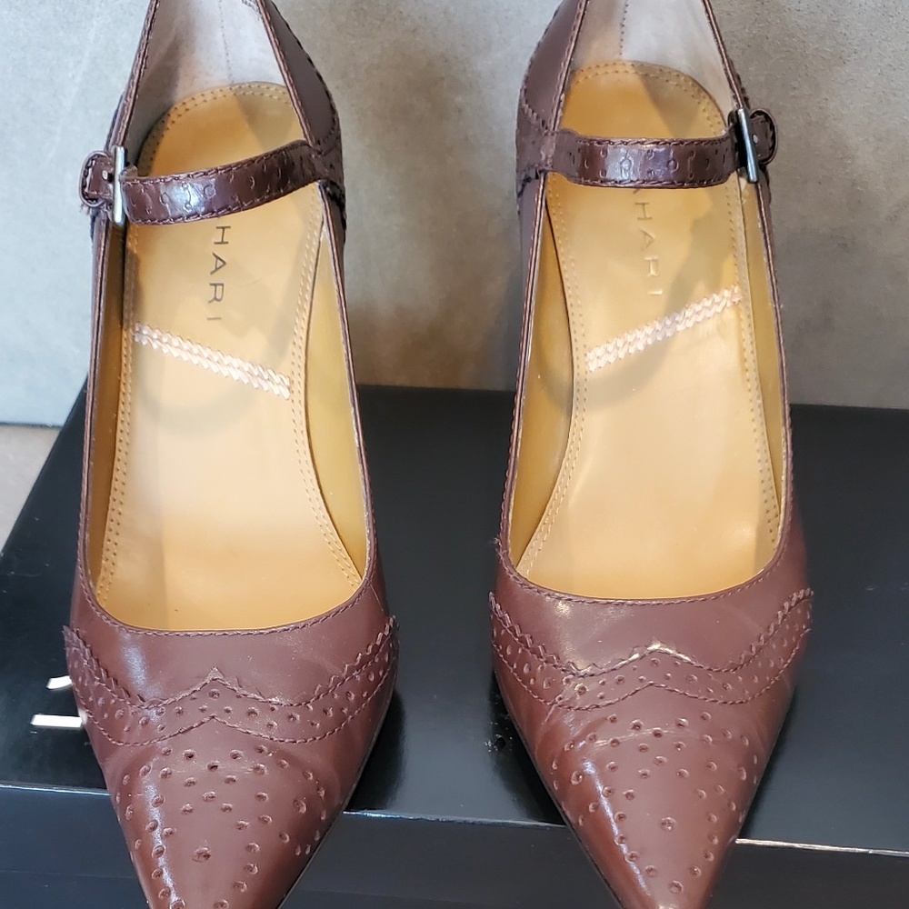Brown Leather Heels with Ankle Strap - Size 7 1/2
